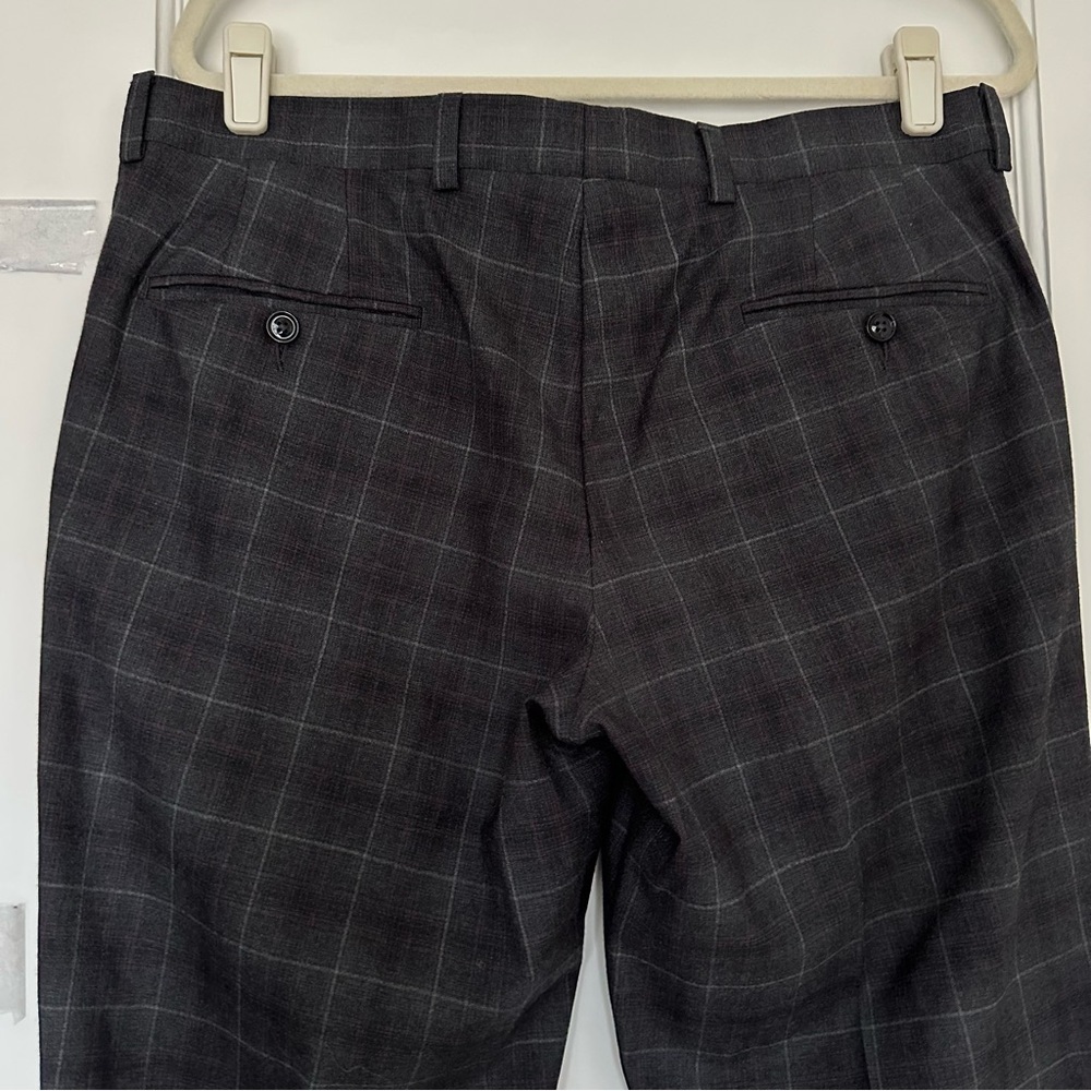 TED BAKER London Wool Plaid Trousers 33R Union Made Canada Grey Windowpane - Picture 7 of 11
